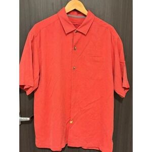 Tommy Bahama Shirt Men's Large Red Original Fit 100% Silk Short Sleeve Button-Up